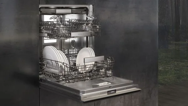 Sharp dishwasher drawer in a modern kitchen